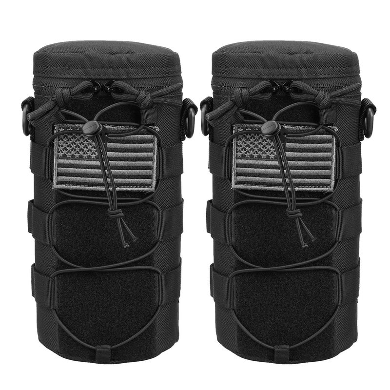AMYIPO Water Bottle Pouch Molle Tactical Holder Storage Bag for 32oz Carrier (Black - 2PCS) - Image 1